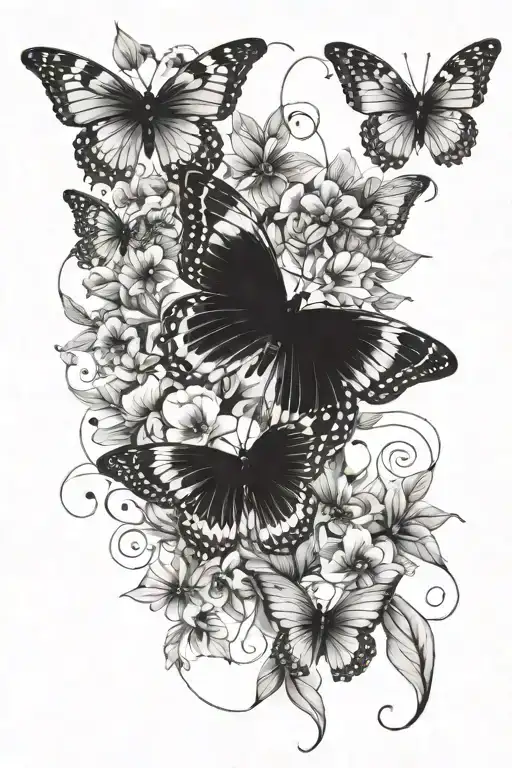 Butterflies With Flowers And Leaves Wrapped Around And Minimalist