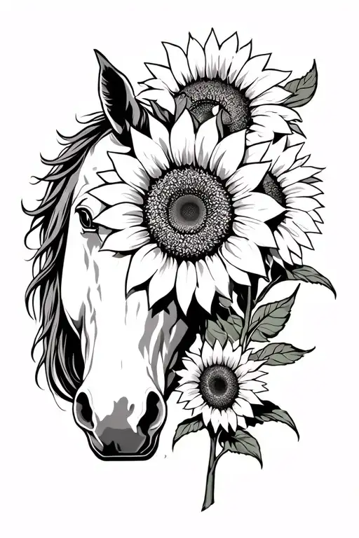 Sunflowers Growing With Horse Head Tattoo Holding