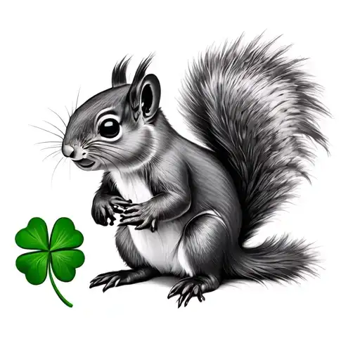 Simple Squirrel With A Four Leaf Clover