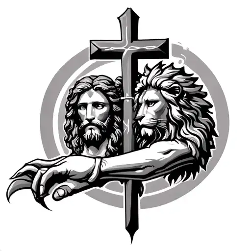Jesus Cross And Lion For Hand