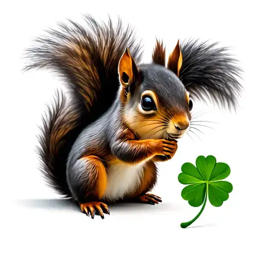 Simple Squirrel Holding A Four Leaf Clover