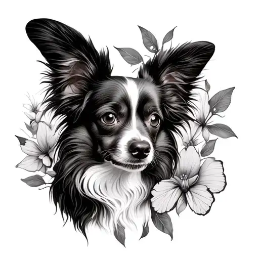 Memorial Tatto Of Papillon Dog Incorporated With A Butterfly