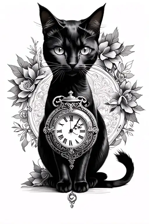 Chat Noir Avec Une Horloge