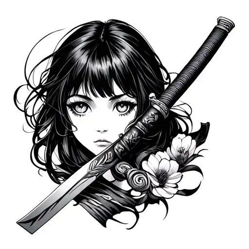 Katana With Curious Girl Eyes On Blade