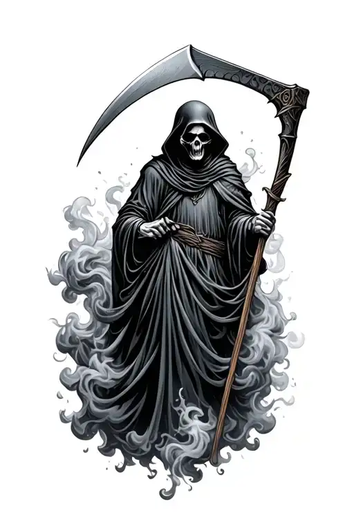 Grim Reaper With Scythe And Smoke Rising