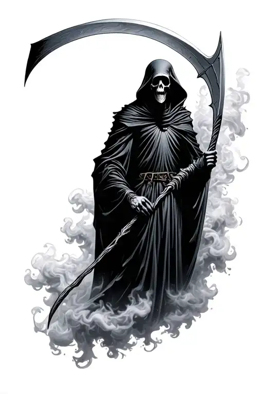 Grim Reaper With Scythe And Smoke Forming The Shape