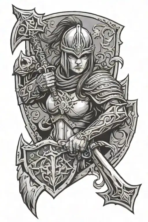 Valkyria Brave Face With Axe And Shield