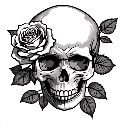 Skull And Rose Growing Together