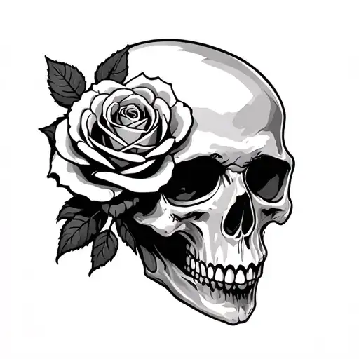 Skull And Rose Growing Together A