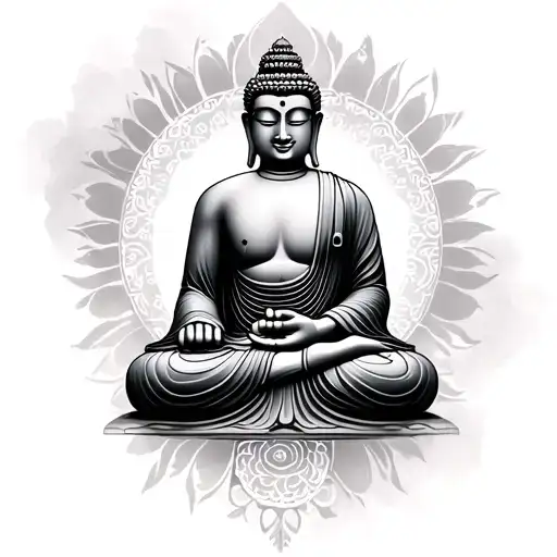 Create A Black And White -Style Buddha Tattoo Where The Details Get To Your Fingers