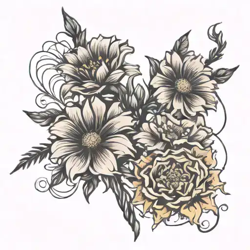 Barbed Wire With Marigold And Cosmos Flower