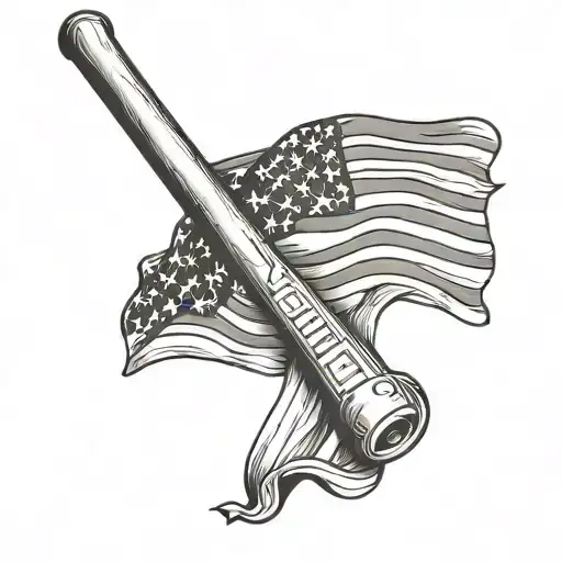 American Flag With A Baseball Bat