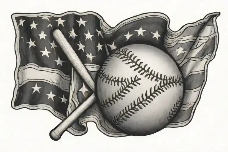 Baseball And American Flag