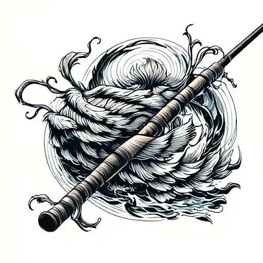 Wooden Fishing Rod Japanese Sumi Style