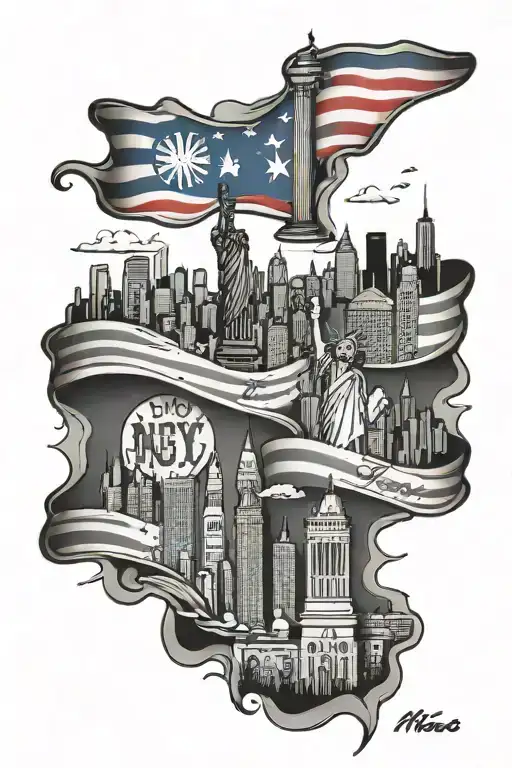 Puerto Rico Flag And Nyc Skyline With Ny Mets Game