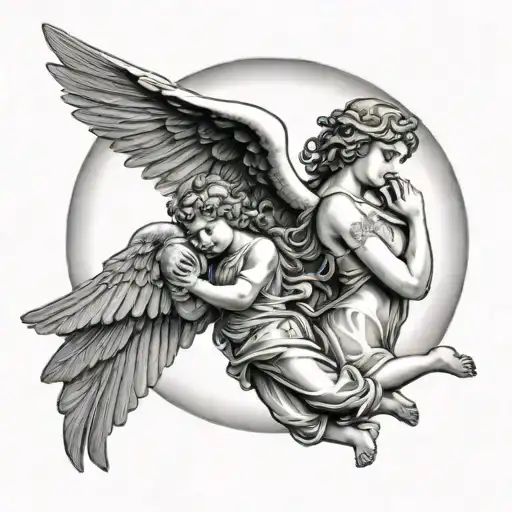 Moon And Angel Holding