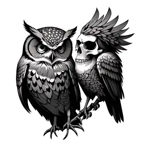 Owl With Skulls Facing Each Other