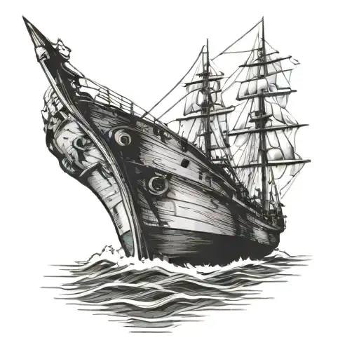 Old Cargo Ship Sailing