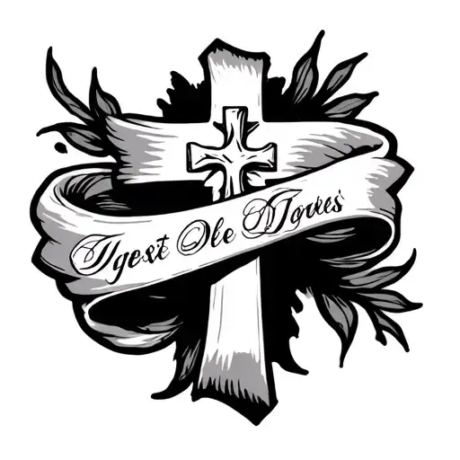 Cross With Text Ribbon Around It