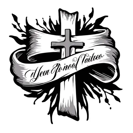 Cross With Text Ribbon Around It