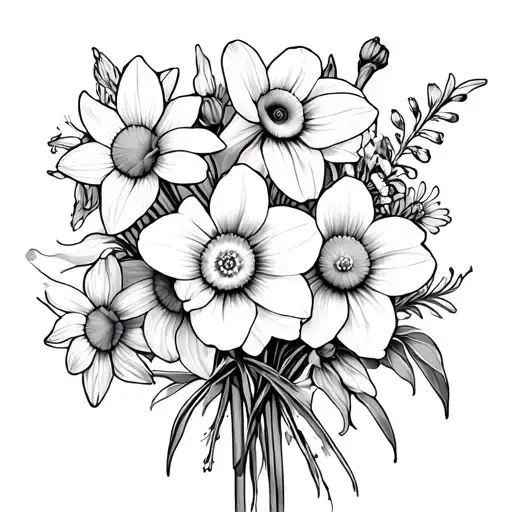 Daffodil And Delphinium And Daisy Bouquet