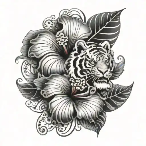 Hibiscus Flower With Tiger And Swirls