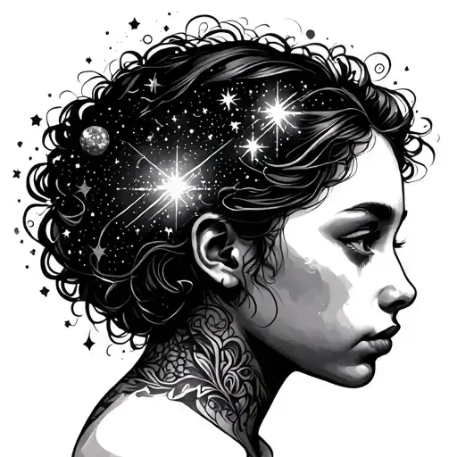 Aesthetic Girl With Head Filled With Stars And The Universe