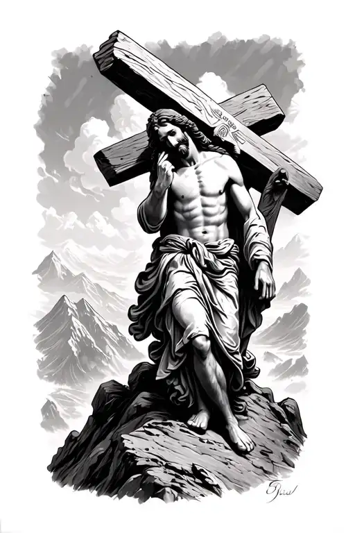 Philippians 4 13 Jesus Carrying A Cross Up A Mountain