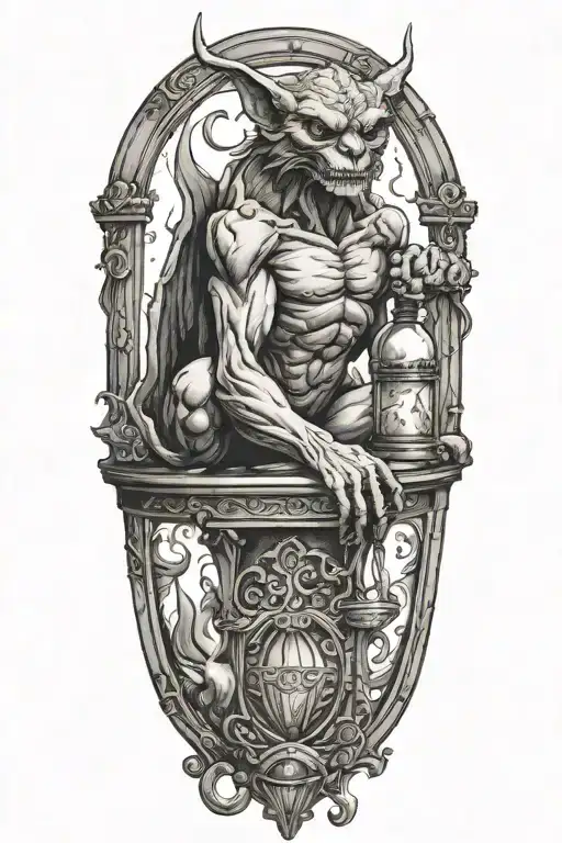Gargoyle Sitting On An Hourglass