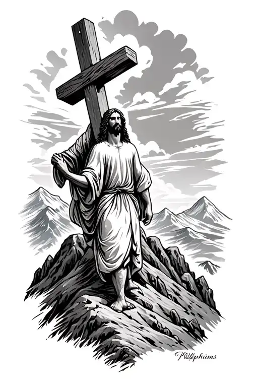 Philippians 4 13 Jesus Carrying A Cross On His Back Up A Mountain