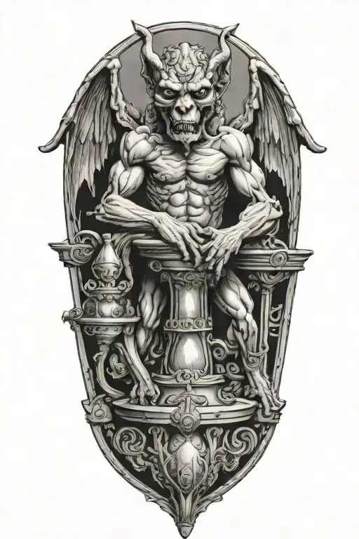 Gargoyle Sitting On An Hourglass