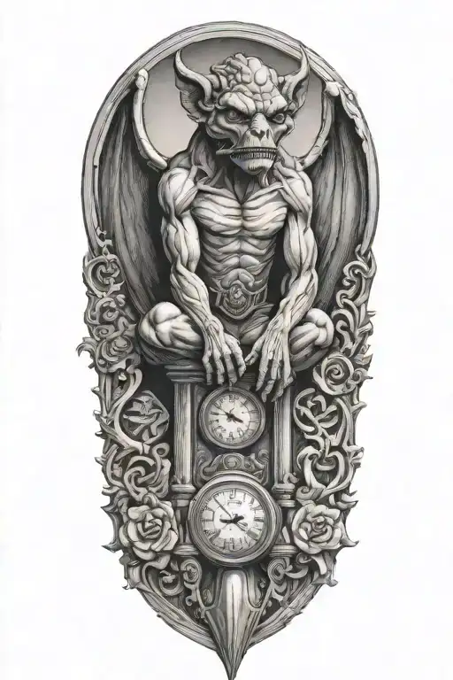 Gargoyle Sitting On An Hourglass