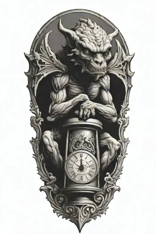 Gargoyle Sitting On An Hourglass