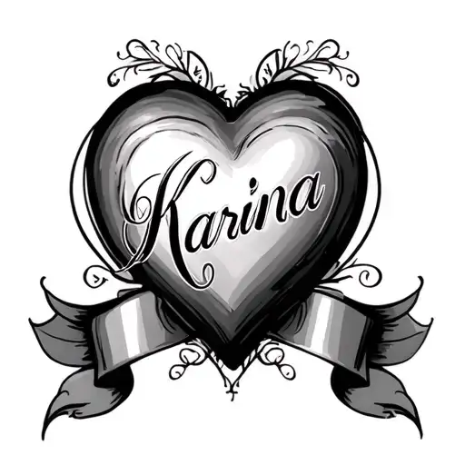 Heart With The Name Karina In The Middle And A Cool Looking Cursive Used In The Name