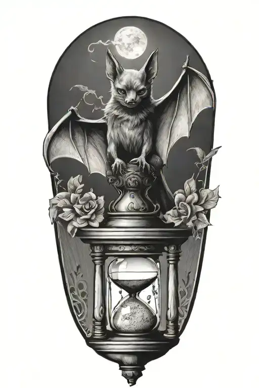 Bat Sitting On An Hourglass