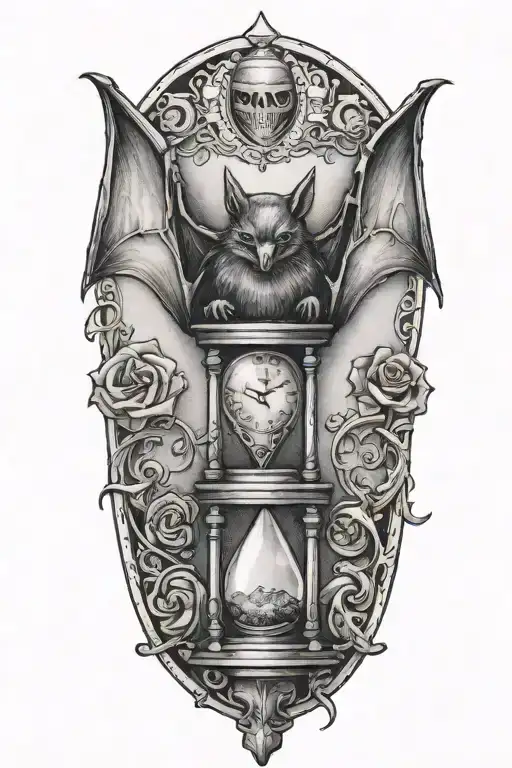 Bat Sitting On An Hourglass