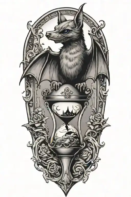 Vampiric Bat Sitting On An Hourglass