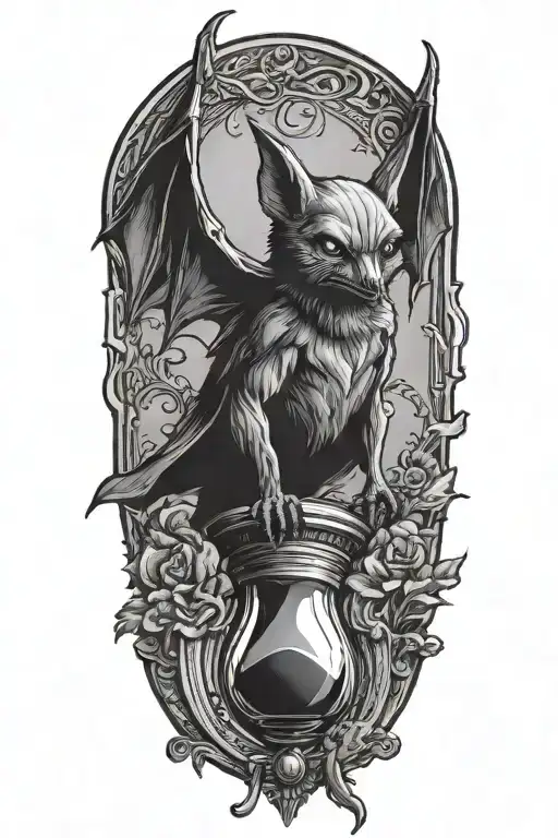 Vampiric Bat Sitting On An Hourglass
