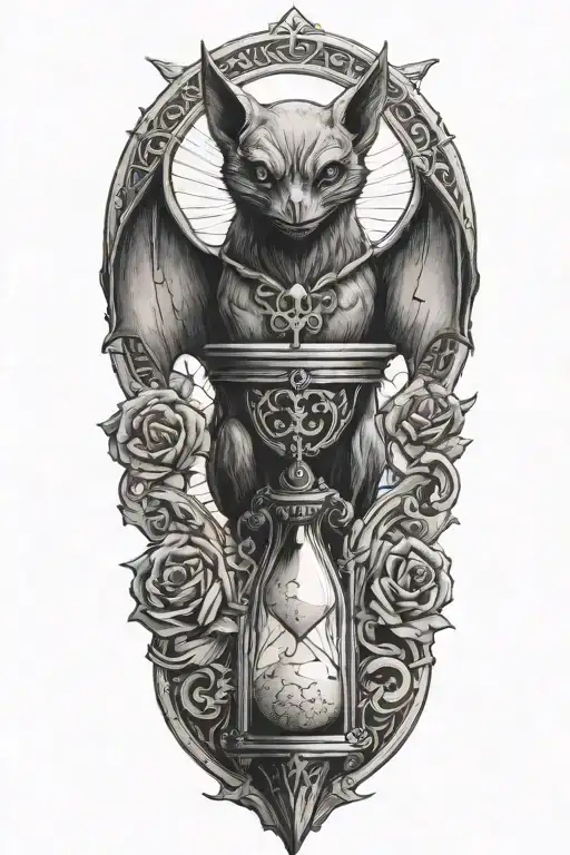 Vampiric Bat Sitting On An Hourglass