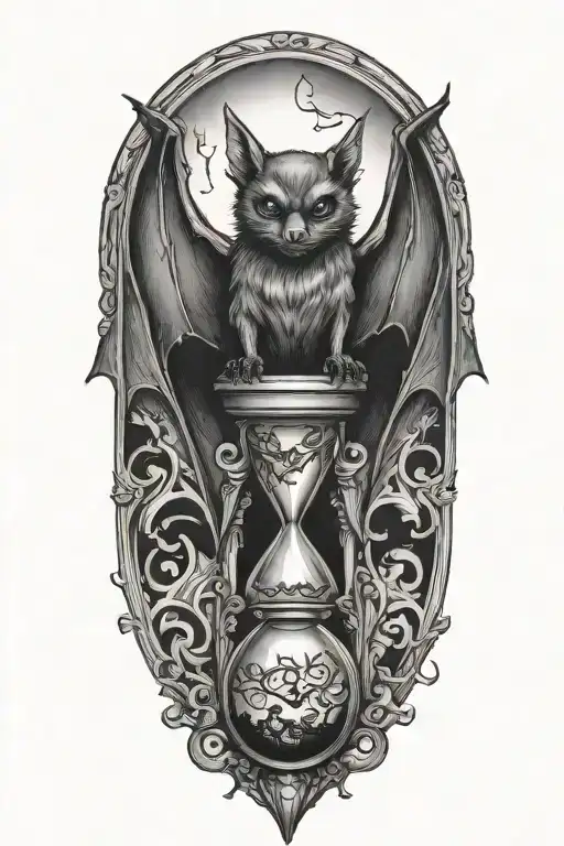 Vampiric Bat Sitting On An Hourglass