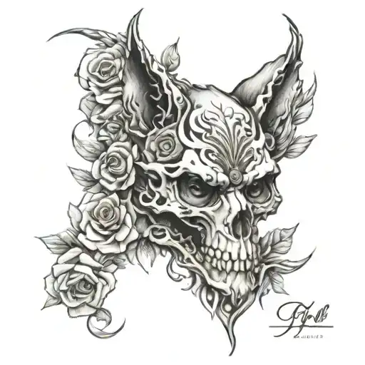 Skull Wolf Blended By Roses