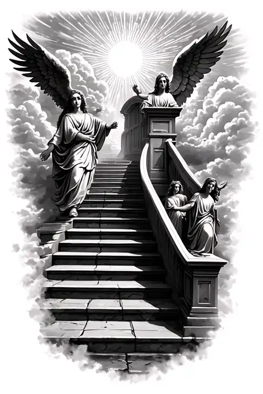 Stairway To Heaven Walking Up Stairs Angels Sun Rays Clouds Heaven Gate At The Top Of The Stairs
