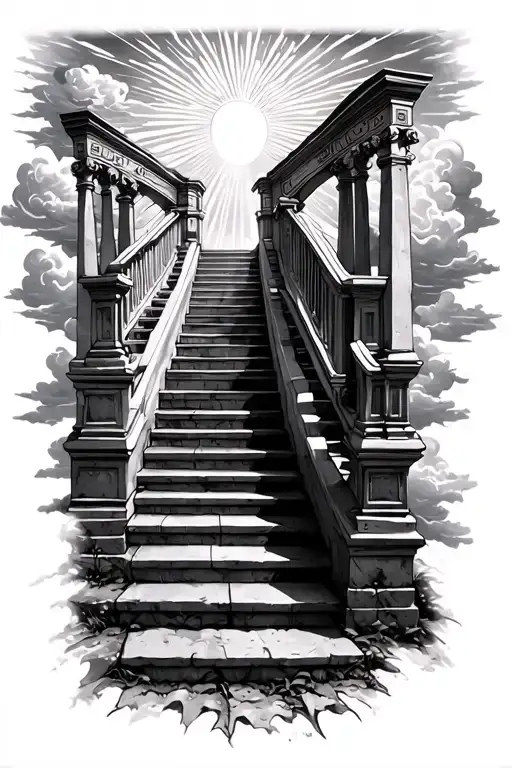 Stairway To Heaven Walking Up Stairs Sun Rays Clouds Heaven Gate At The Top Of The Stairs