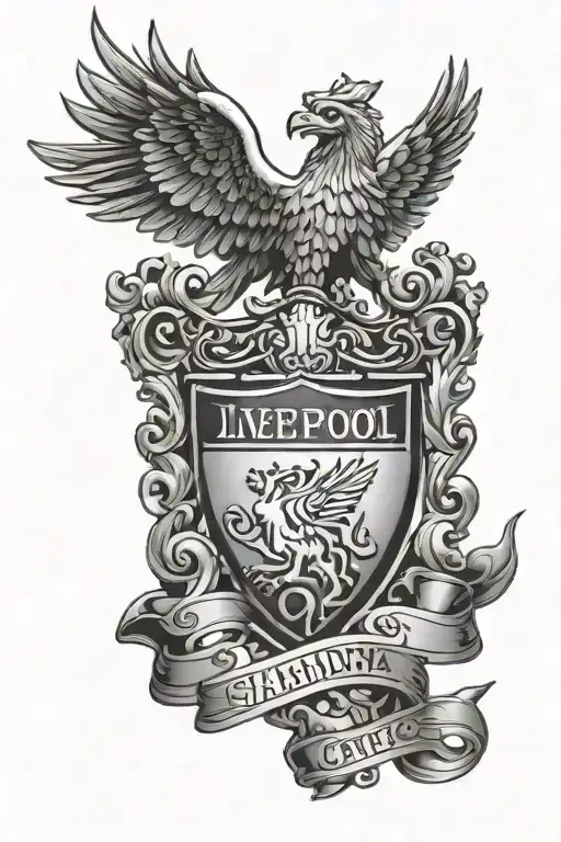 The Shankly Gates And Anfield As A Background Around The Liverpool Crest
