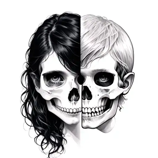 Girl And Boy Half Skull Mixed Together