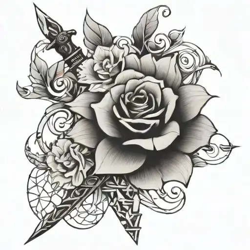 Geometric Flower With Sword Intertwined Wrap Around