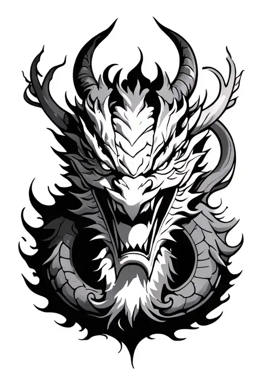 Oni Mask With Traditional Dragon Emerging