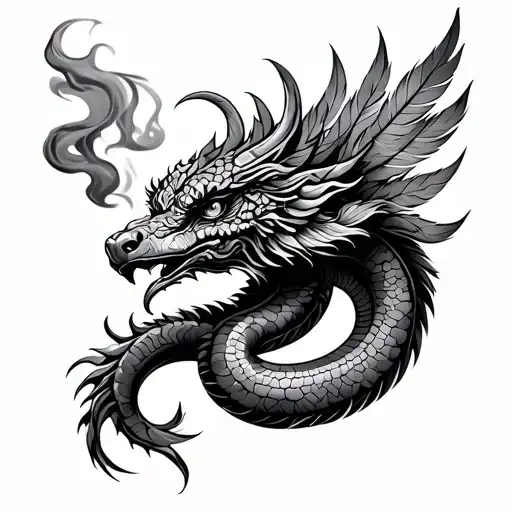 Quetzalcoatl Feathered Serpent Smoke Behind It