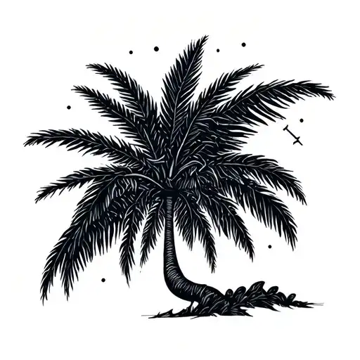 Palm Tree With Capricorn Constellation Fine Line
