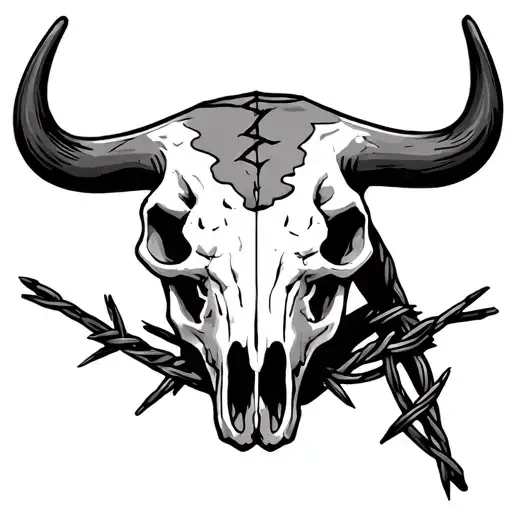 Bull Skull And Barbed Wire